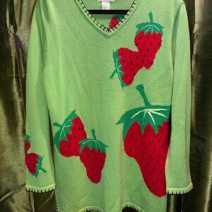 Vintage Strawberry Sweater V Neck 90s